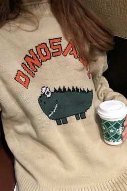 Y2K Dinosaur Sweater - Retro 90s Grunge, Pastel Goth, and Summer Y2K Fashion for Women
