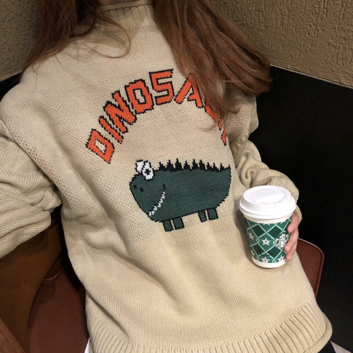 Y2K Dinosaur Sweater - Retro 90s Grunge, Pastel Goth, and Summer Y2K Fashion for Women