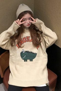 Y2K Dinosaur Sweater - Retro 90s Grunge, Pastel Goth, and Summer Y2K Fashion for Women