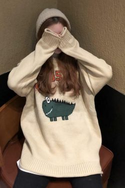 Y2K Dinosaur Sweater - Retro 90s Grunge, Pastel Goth, and Summer Y2K Fashion for Women