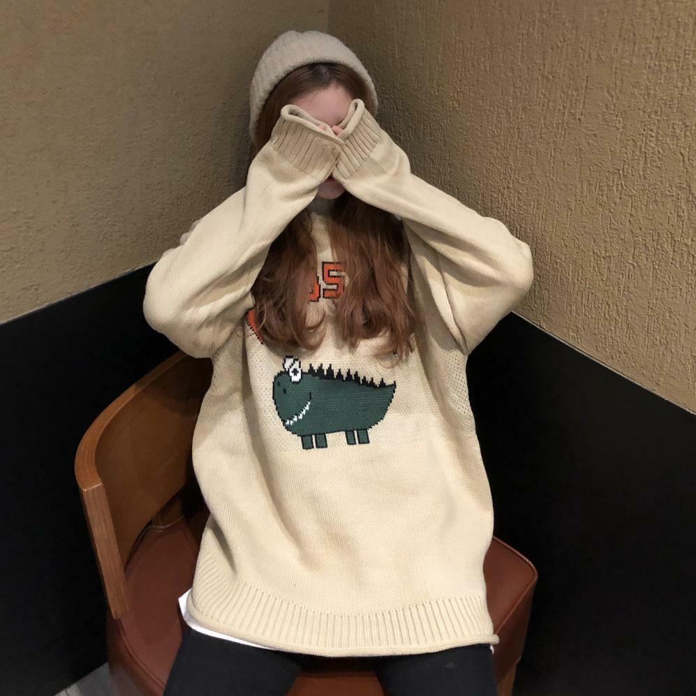 Y2K Dinosaur Sweater - Retro 90s Grunge, Pastel Goth, and Summer Y2K Fashion for Women