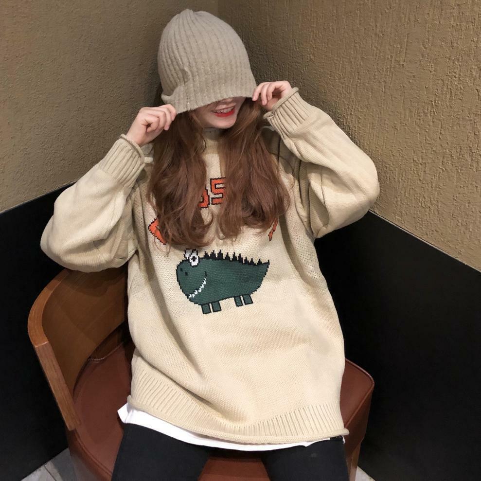 Y2K Dinosaur Sweater - Retro 90s Grunge, Pastel Goth, and Summer Y2K Fashion for Women