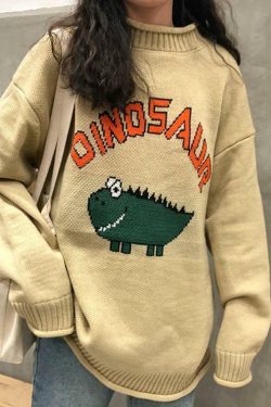 Y2K Dinosaur Sweater - Retro 90s Grunge, Pastel Goth, and Summer Y2K Fashion for Women