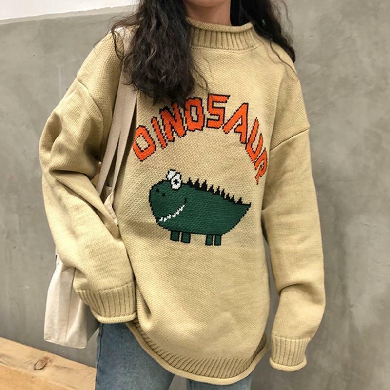 Y2K Dinosaur Sweater - Retro 90s Grunge, Pastel Goth, and Summer Y2K Fashion for Women