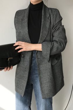 Y2K Double Breasted Plaid Blazer - 90s Grunge, Retro Style, Y2K Party & Summer Outfits