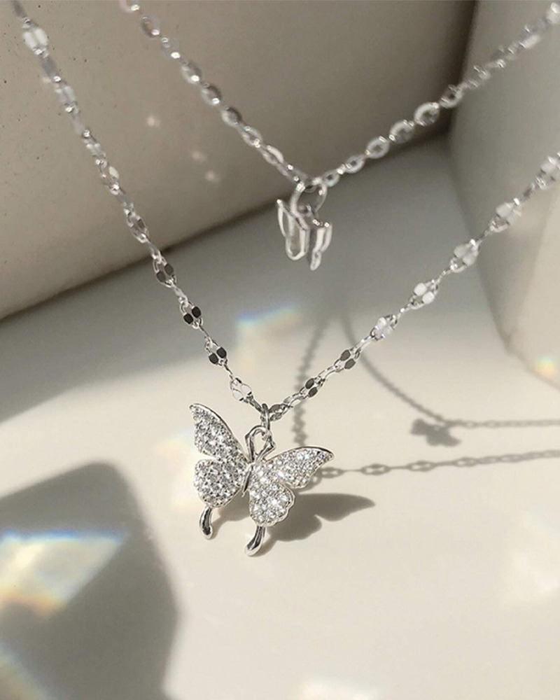 Y2K Double Butterfly Necklace - Retro 90s Grunge, Pastel Goth, Y2K Popstar, Summer Y2K Fashion