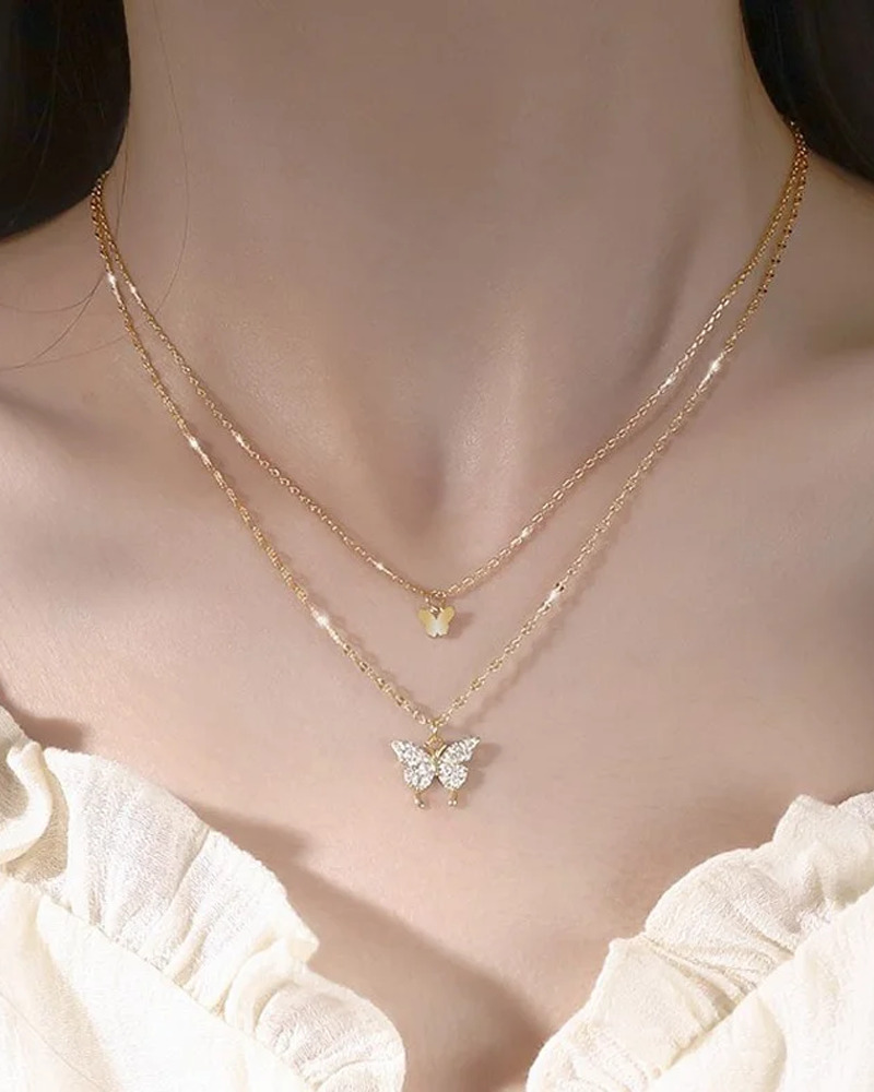 Y2K Double Butterfly Necklace - Retro 90s Grunge, Pastel Goth, Y2K Popstar, Summer Y2K Fashion