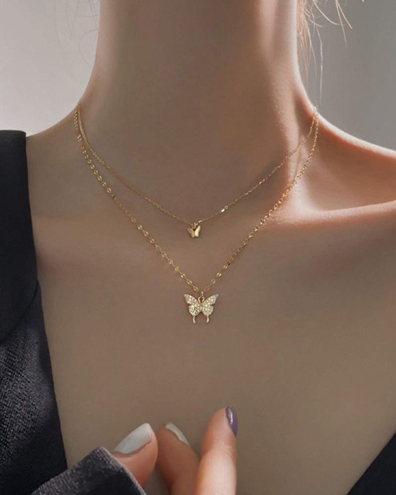 Y2K Double Butterfly Necklace - Retro 90s Grunge, Pastel Goth, Y2K Popstar, Summer Y2K Fashion