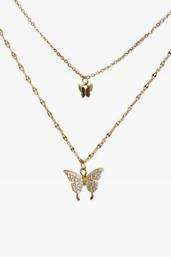 Y2K Double Butterfly Necklace - Retro 90s Grunge, Pastel Goth, Y2K Popstar, Summer Y2K Fashion