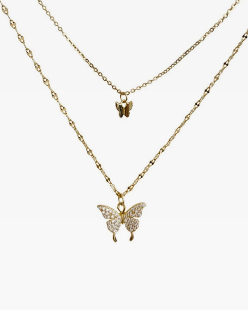 Y2K Double Butterfly Necklace - Retro 90s Grunge, Pastel Goth, Y2K Popstar, Summer Y2K Fashion