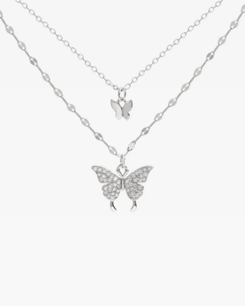 Y2K Double Butterfly Necklace - Retro 90s Grunge, Pastel Goth, Y2K Popstar, Summer Y2K Fashion