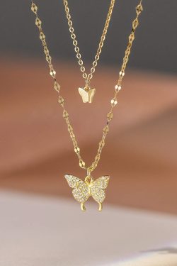 Y2K Double Butterfly Necklace - Retro 90s Grunge, Pastel Goth, Y2K Popstar, Summer Y2K Fashion