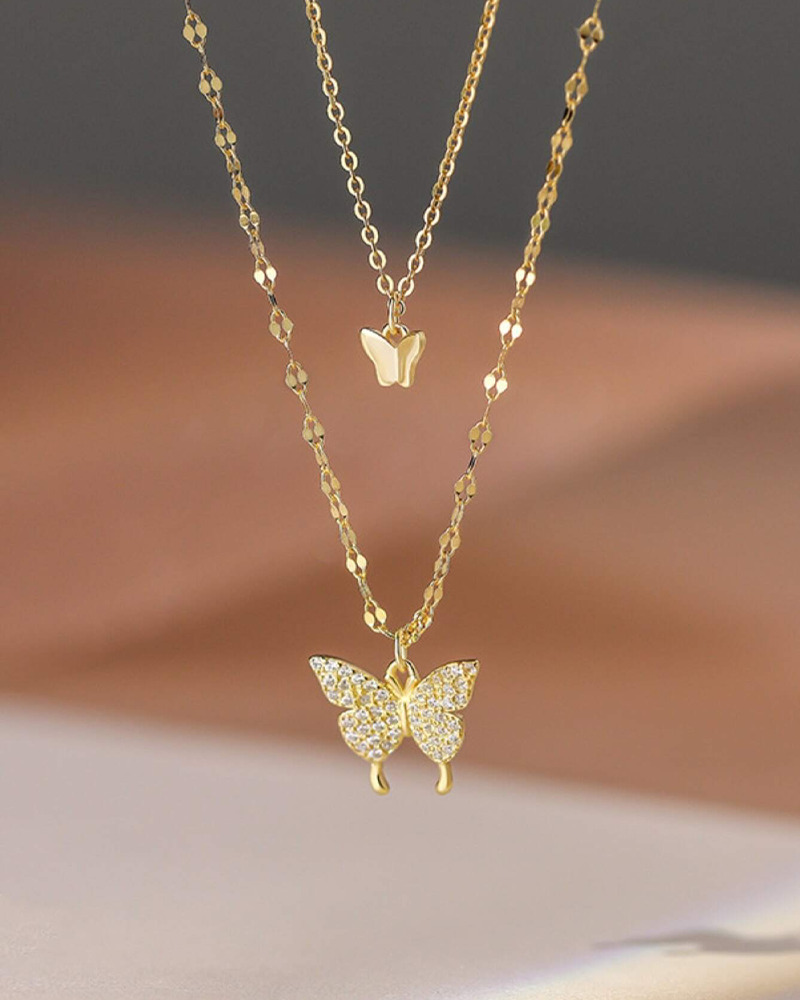 Y2K Double Butterfly Necklace - Retro 90s Grunge, Pastel Goth, Y2K Popstar, Summer Y2K Fashion