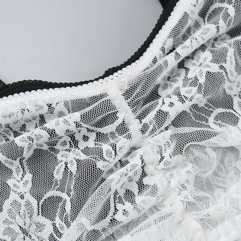 Y2K Double Layer Lace Top - Retro 90s Grunge, Summer Y2K Outfits, Pastel Goth Fashion