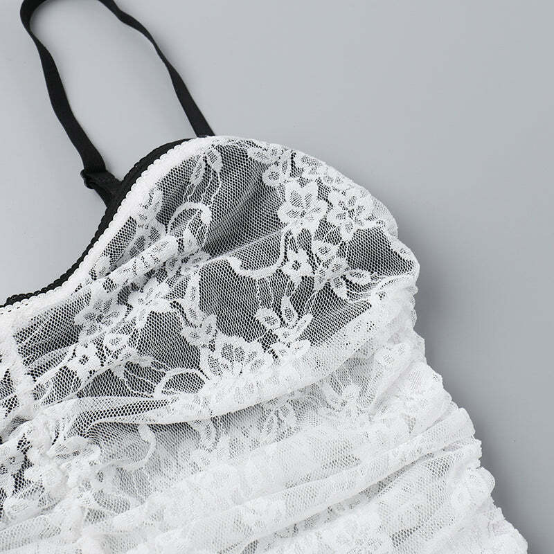 Y2K Double Layer Lace Top - Retro 90s Grunge, Summer Y2K Outfits, Pastel Goth Fashion