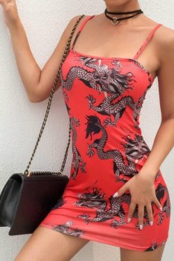 Y2K Dragon Print Mini Dress - 90s Grunge, Retro Summer Outfit, Y2K Party & Club Fashion