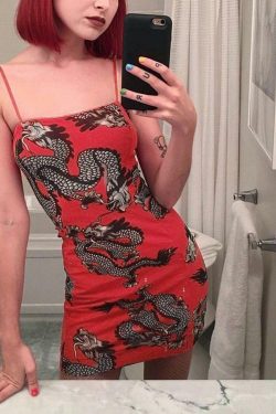 Y2K Dragon Print Mini Dress - 90s Grunge, Retro Summer Outfit, Y2K Party & Club Fashion