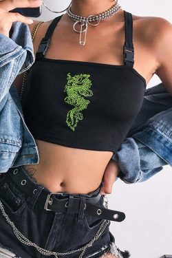 Y2K E-Girl Dragon Crop Top - Retro 90s Grunge, Summer Party, and Club Outfits