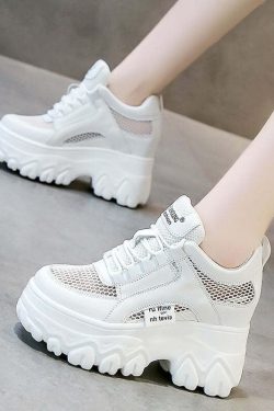 Y2K Egirl White Mesh Platform Sneakers - Retro 90s Grunge, Summer Y2K Outfits, Popstar Vibes