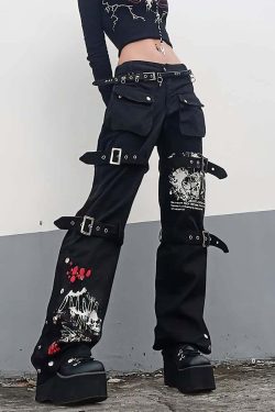 Y2K Emo Goth Black Cargo Jeans - 90s Grunge, Retro Style, Y2K Fashion, Summer Outfits