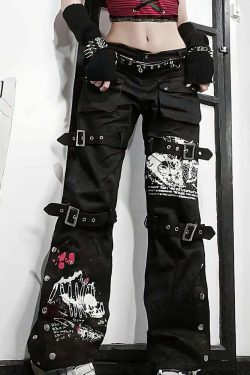 Y2K Emo Goth Black Cargo Jeans - 90s Grunge, Retro Style, Y2K Fashion, Summer Outfits