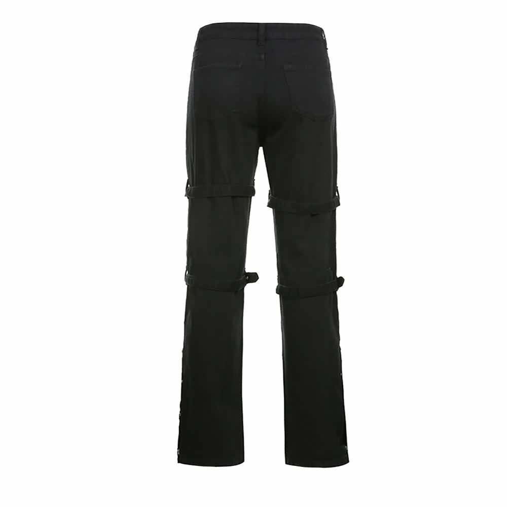 Y2K Emo Goth Black Cargo Jeans - 90s Grunge, Retro Style, Y2K Fashion, Summer Outfits