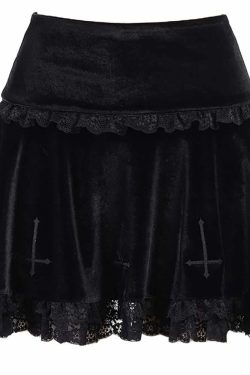 Y2K Emo Goth Velvet Mini Skirt - Retro 90s Grunge, Summer Party, Club & Popstar Outfits