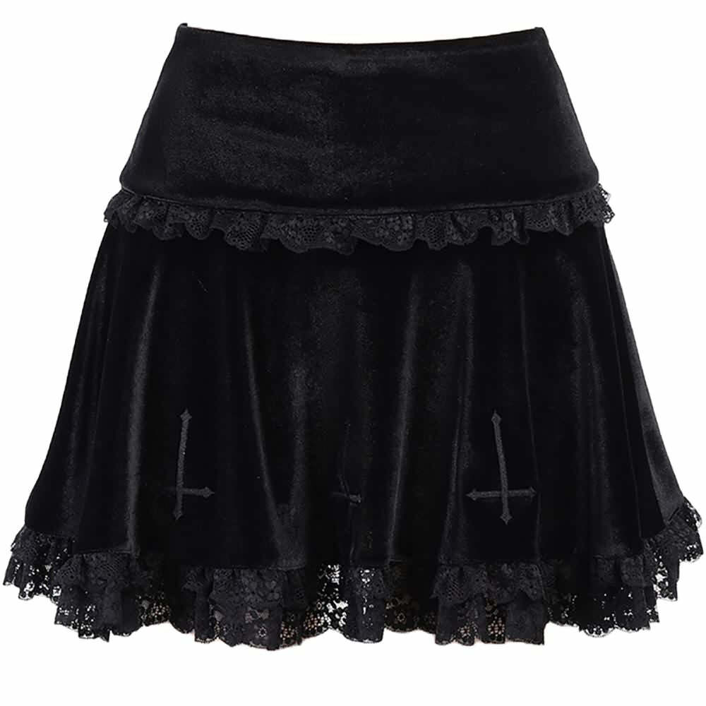 Y2K Emo Goth Velvet Mini Skirt - Retro 90s Grunge, Summer Party, Club & Popstar Outfits