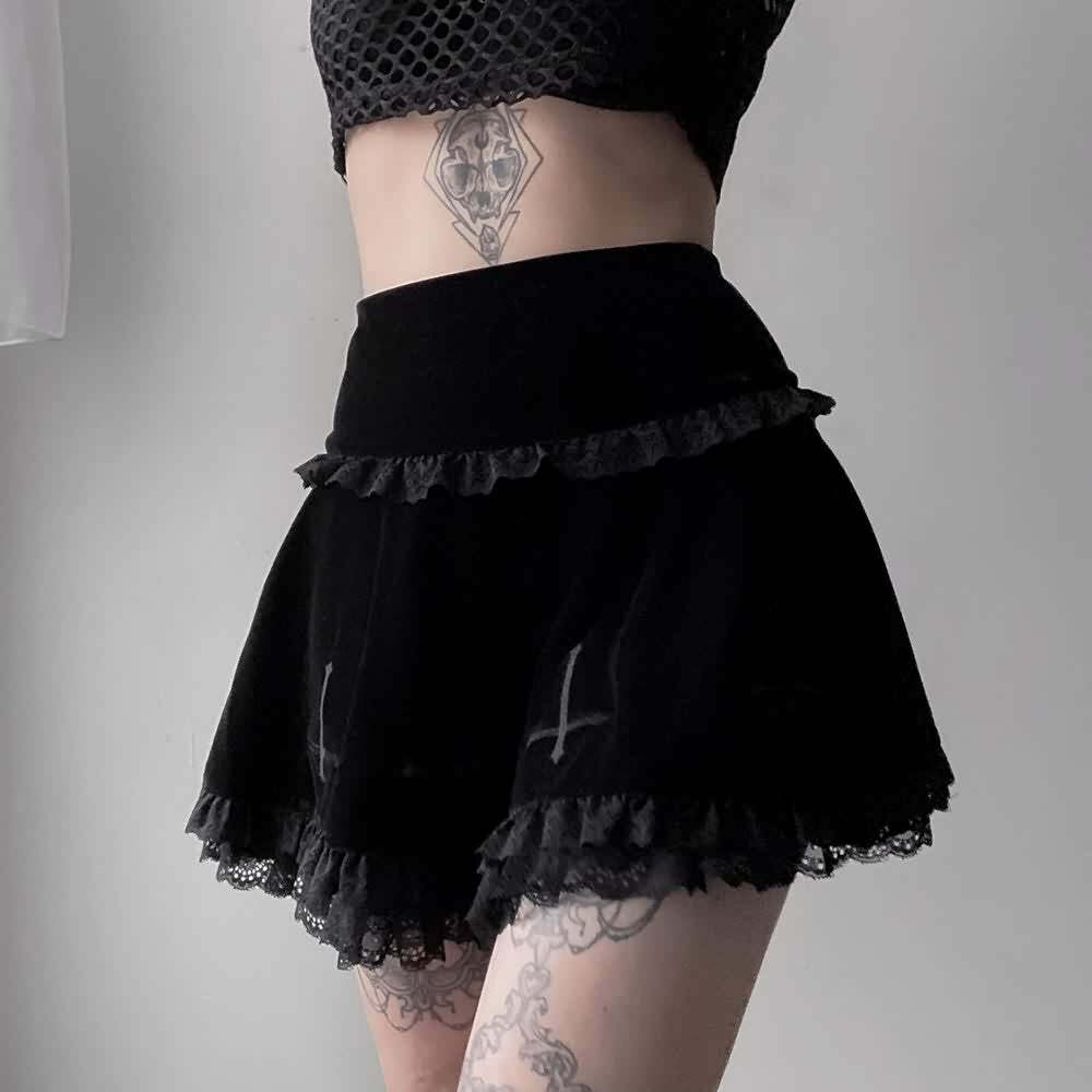 Y2K Emo Goth Velvet Mini Skirt - Retro 90s Grunge, Summer Party, Club & Popstar Outfits