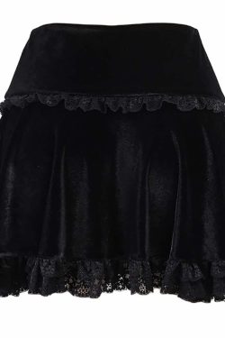 Y2K Emo Goth Velvet Mini Skirt - Retro 90s Grunge, Summer Party, Club & Popstar Outfits