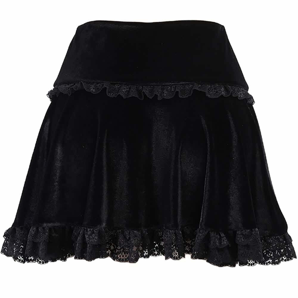 Y2K Emo Goth Velvet Mini Skirt - Retro 90s Grunge, Summer Party, Club & Popstar Outfits