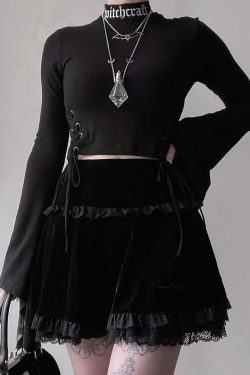 Y2K Emo Goth Velvet Mini Skirt - Retro 90s Grunge, Summer Party, Club & Popstar Outfits