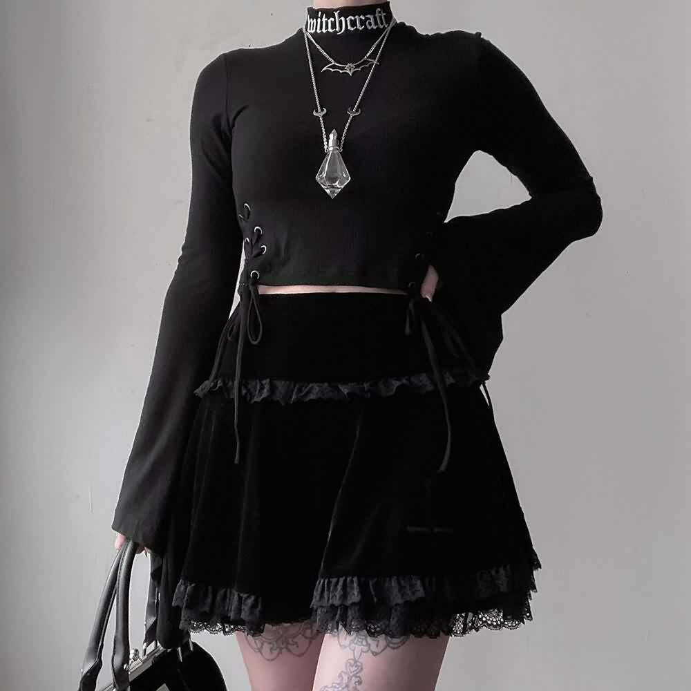 Y2K Emo Goth Velvet Mini Skirt - Retro 90s Grunge, Summer Party, Club & Popstar Outfits