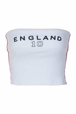 Y2K England Letter Print Strapless Top - Retro 90s Grunge, Summer Y2K Outfits, Baby Tees Y2K