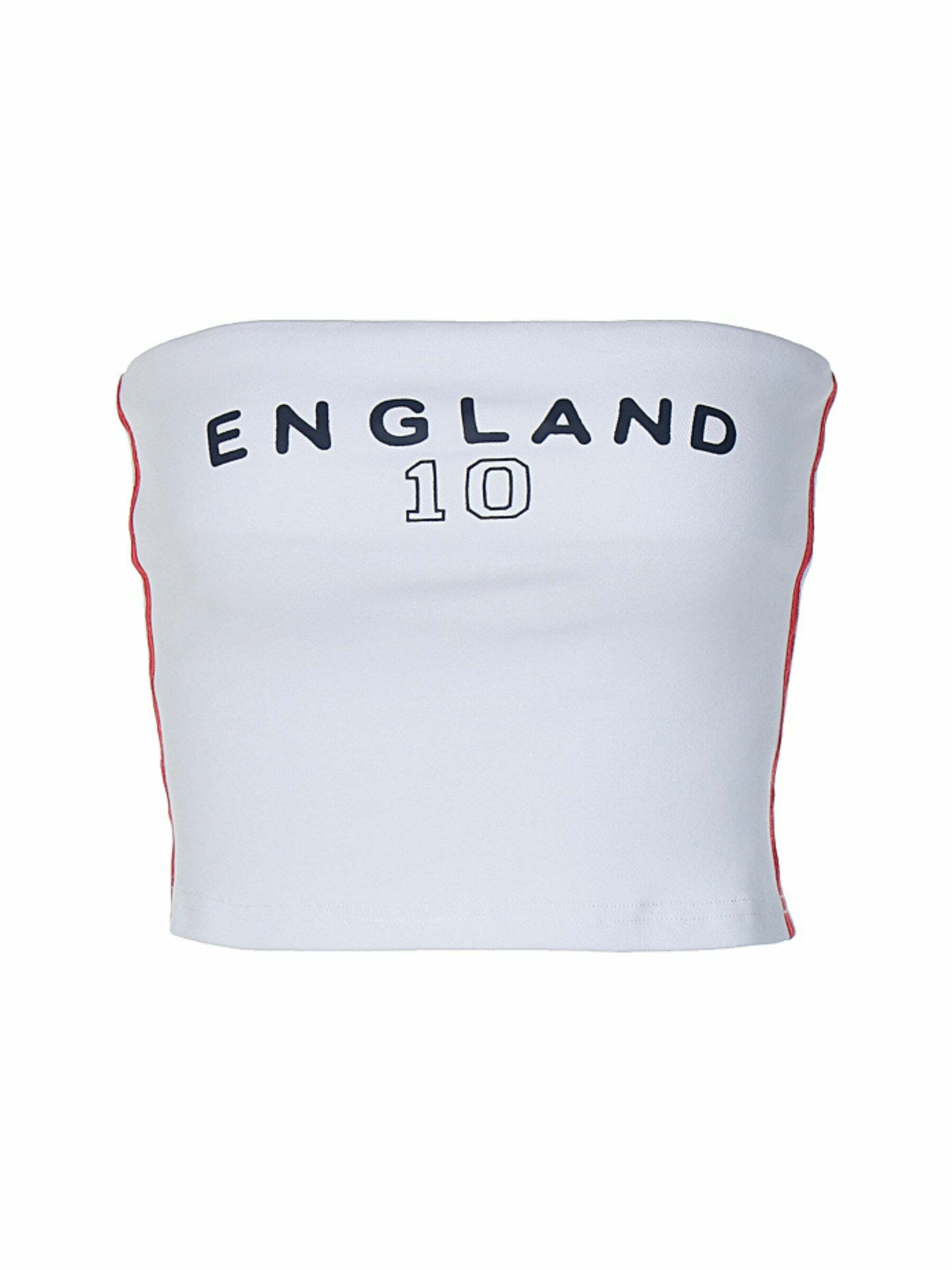 Y2K England Letter Print Strapless Top - Retro 90s Grunge, Summer Y2K Outfits, Baby Tees Y2K