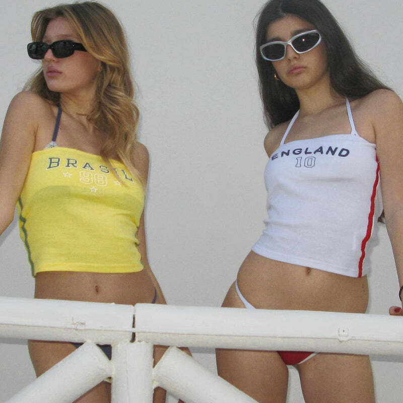 Y2K England Letter Print Strapless Top - Retro 90s Grunge, Summer Y2K Outfits, Baby Tees Y2K