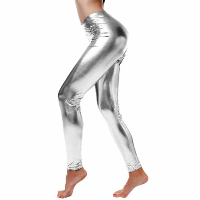 Y2K Euphoria Silver Leggings - Retro 90s Grunge, Y2K Summer Party, Popstar & Club Outfits
