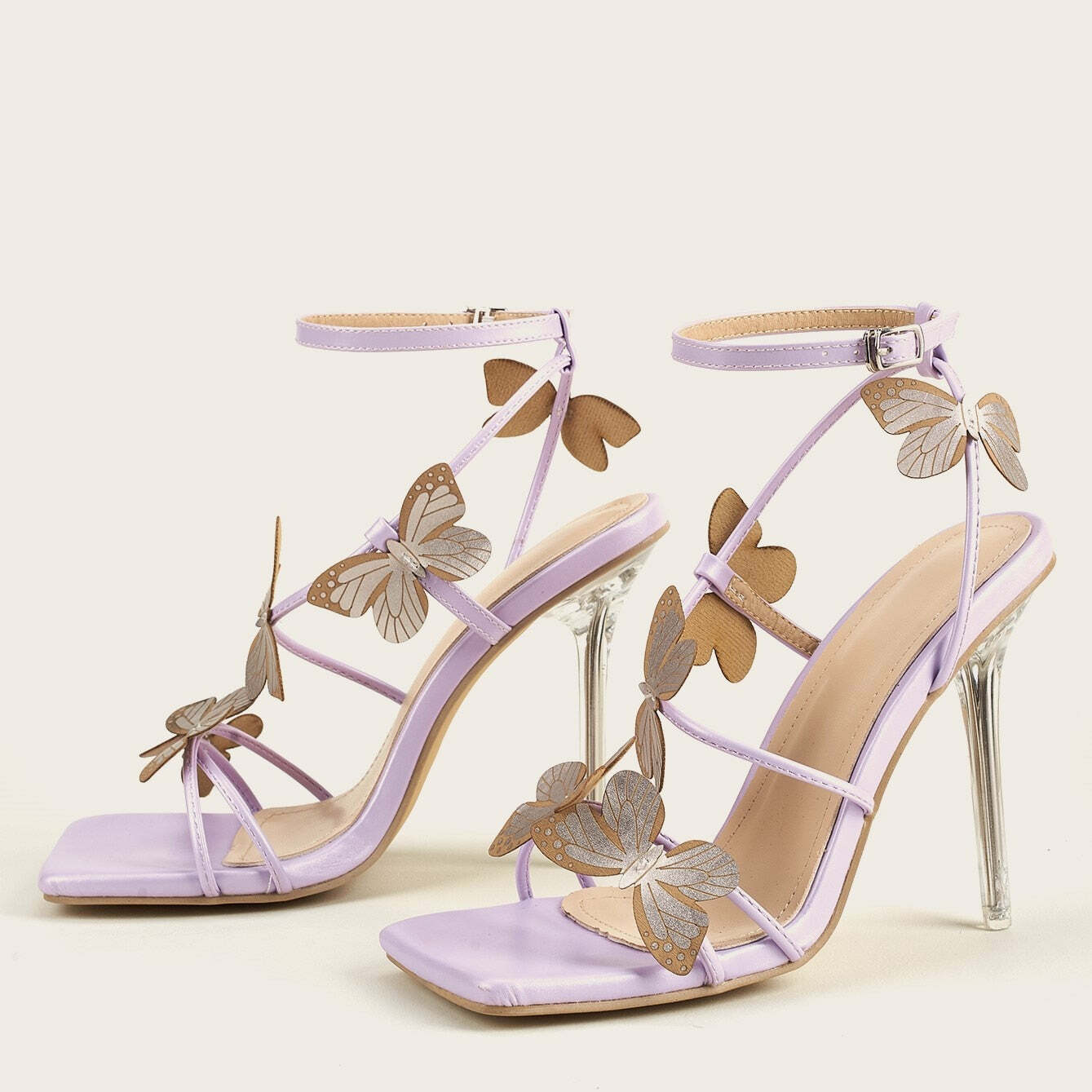 Y2K Fairy Butterfly Crystal Heel Sandals - Retro 90s Grunge, Pastel Goth, Summer Party Outfits