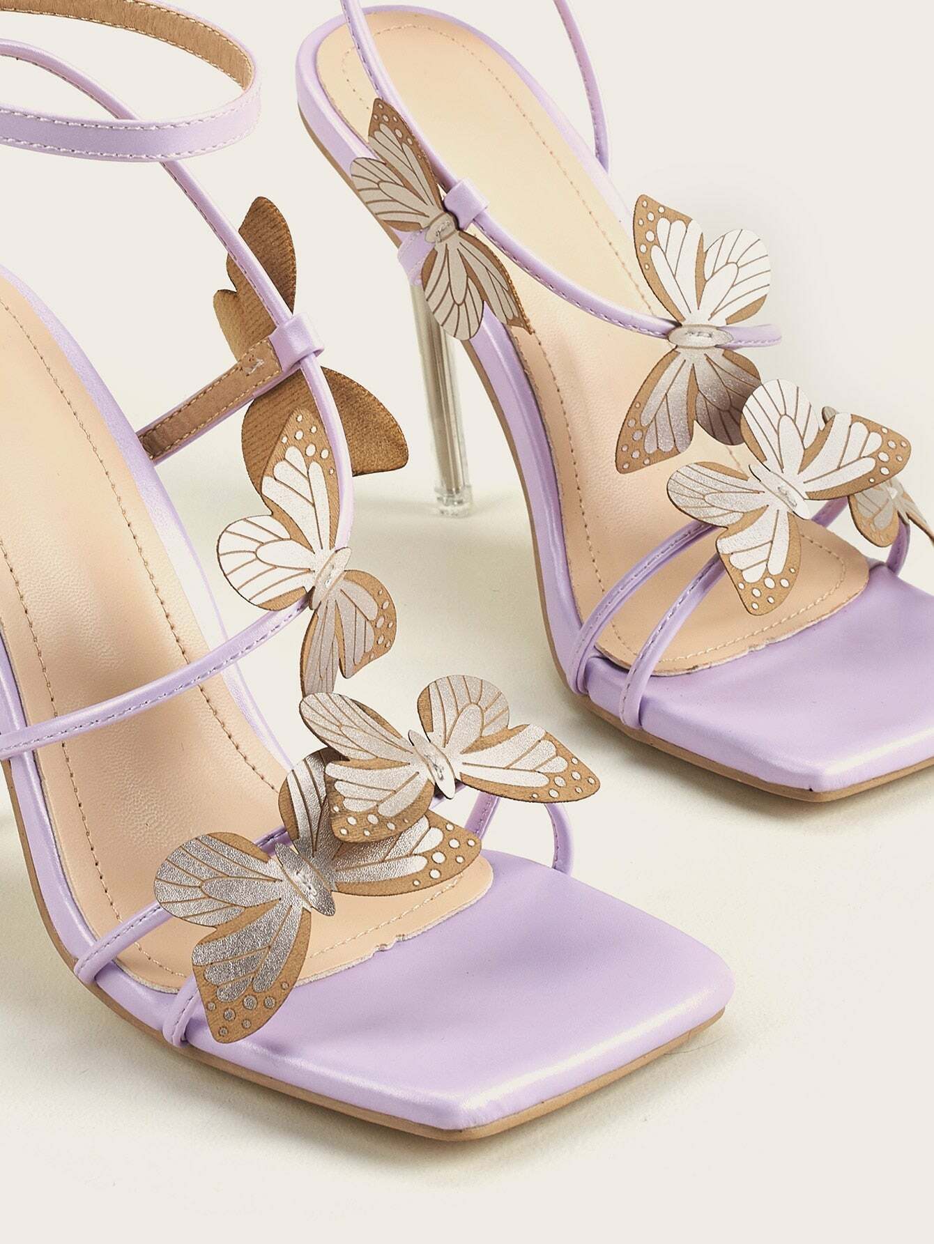 Y2K Fairy Butterfly Crystal Heel Sandals - Retro 90s Grunge, Pastel Goth, Summer Party Outfits