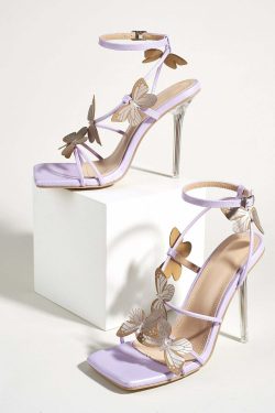 Y2K Fairy Butterfly Crystal Heel Sandals - Retro 90s Grunge, Pastel Goth, Summer Party Outfits