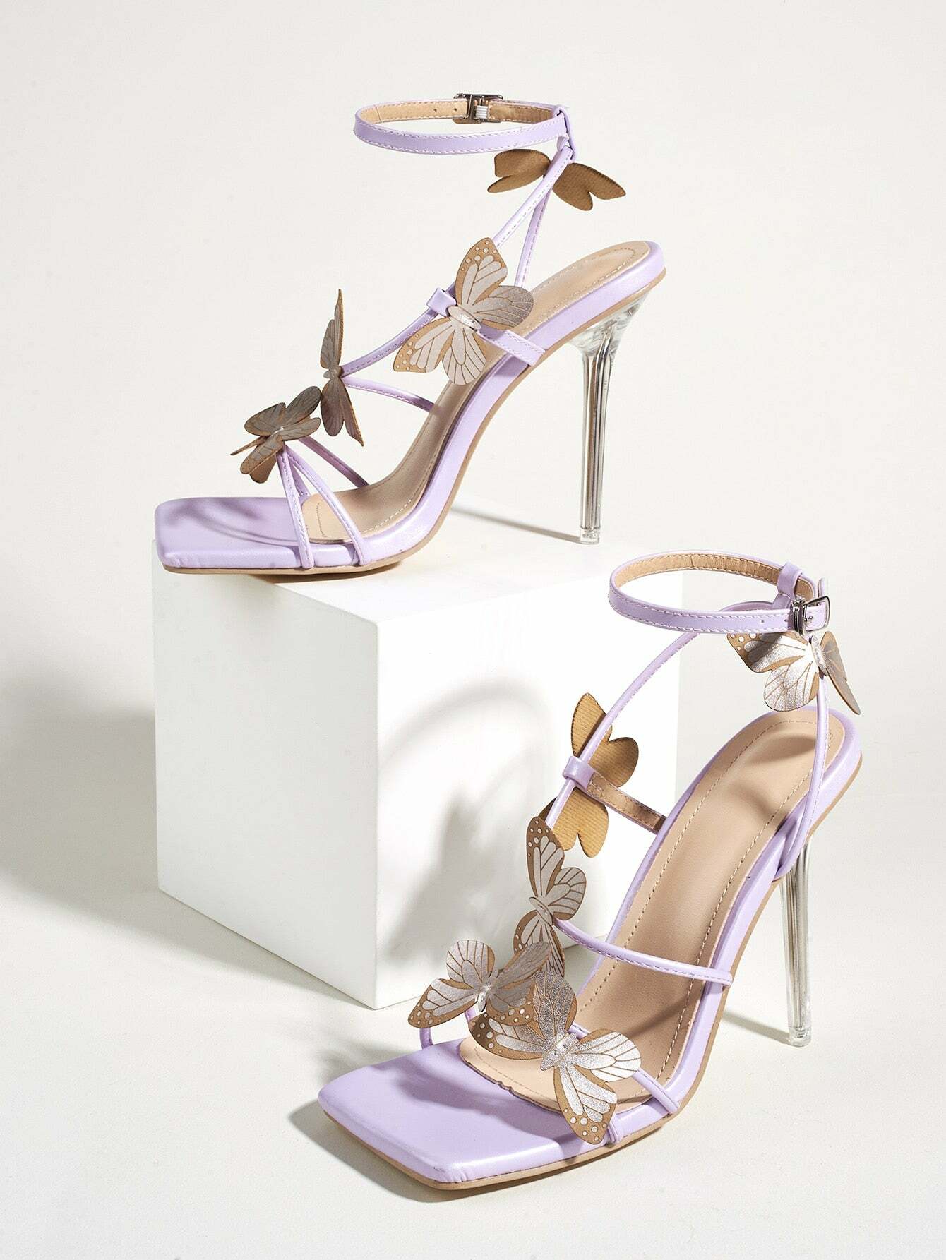 Y2K Fairy Butterfly Crystal Heel Sandals - Retro 90s Grunge, Pastel Goth, Summer Party Outfits
