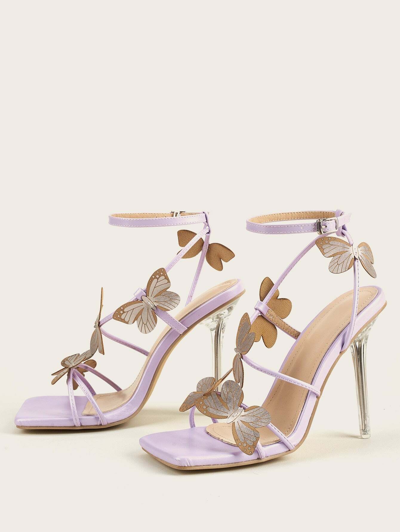 Y2K Fairy Butterfly Crystal Heel Sandals - Retro 90s Grunge, Pastel Goth, Summer Party Outfits