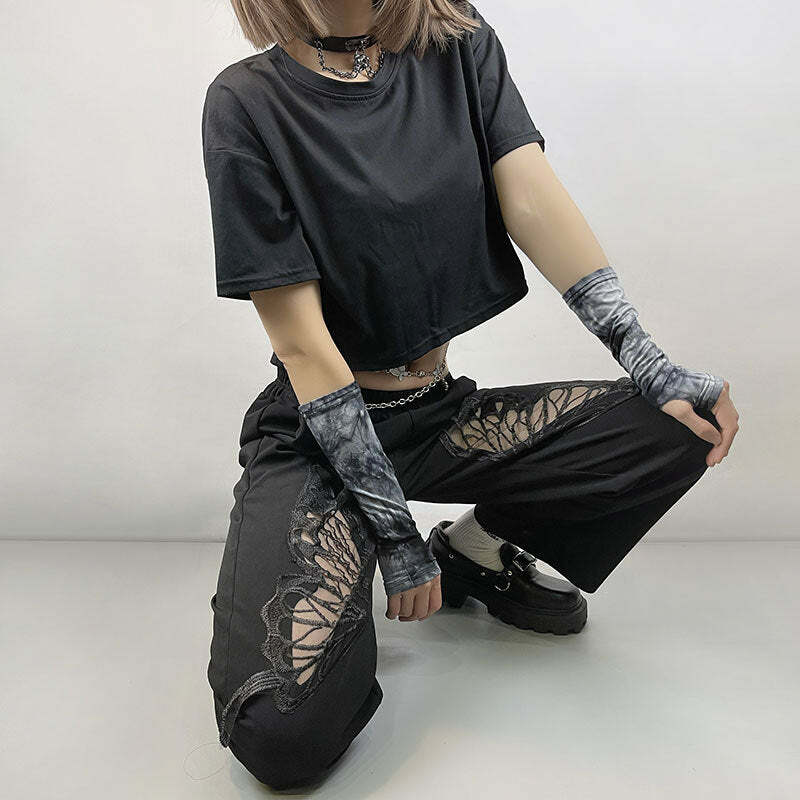 Y2K Fairy Grunge Butterfly Hollow Out Crop Top - 90s Retro Summer Party Outfit