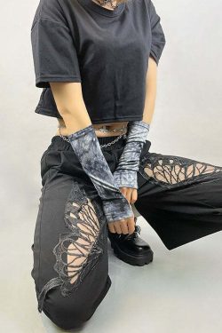 Y2K Fairy Grunge Butterfly Hollow Out Crop Top - 90s Retro Summer Party Outfit