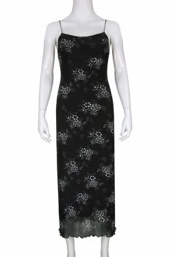 Y2K Fairy Grunge Floral Maxi Dress - 90s Summer Outfit, Retro Style, Pastel Goth Fashion