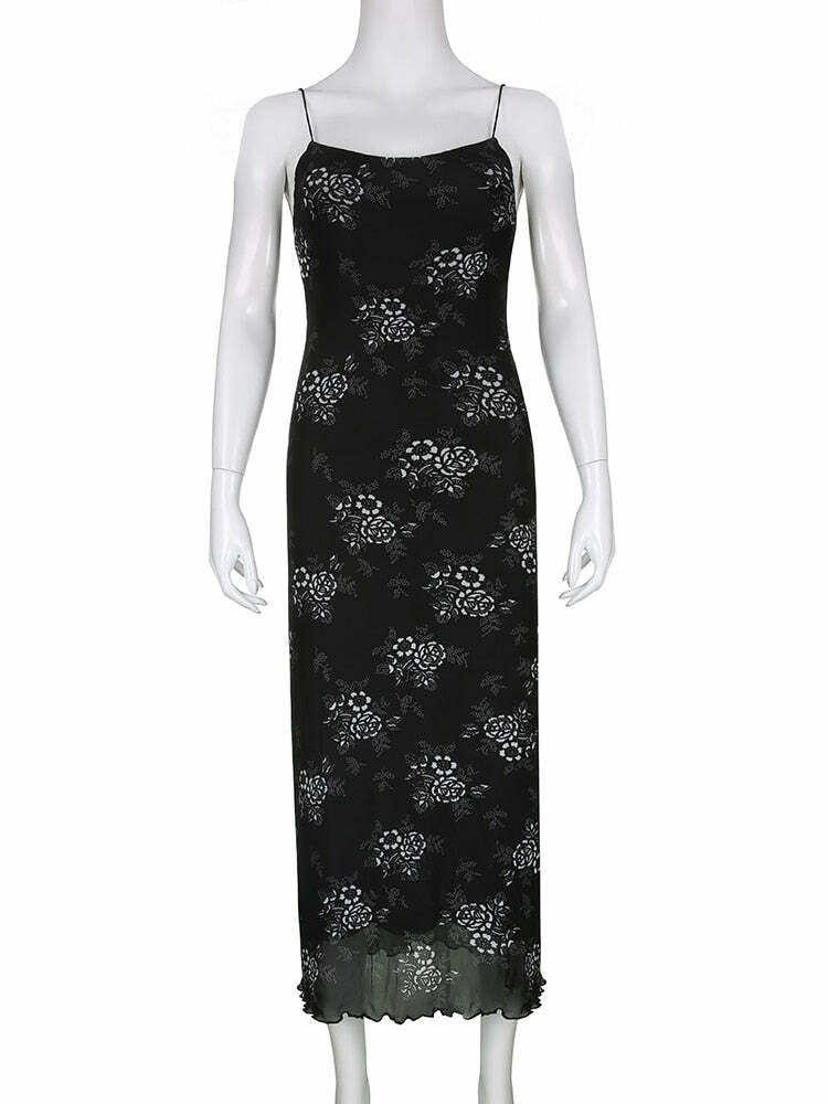 Y2K Fairy Grunge Floral Maxi Dress - 90s Summer Outfit, Retro Style, Pastel Goth Fashion