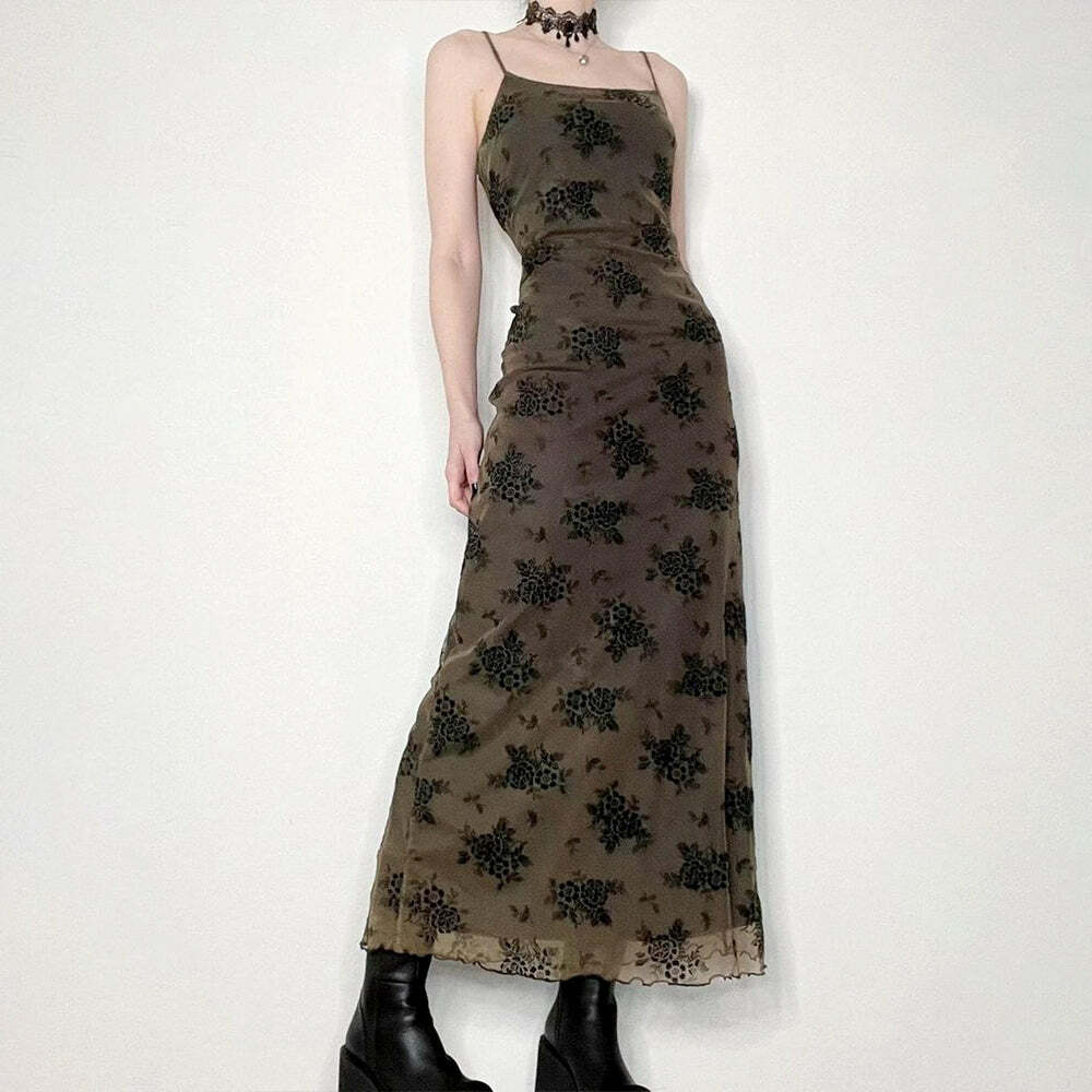 Y2K Fairy Grunge Floral Maxi Dress - 90s Summer Outfit, Retro Style, Pastel Goth Fashion