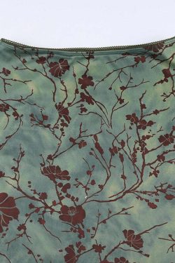 Y2K Fairy Grunge Green Floral Midi Skirt - Retro 90s Summer Outfit, Pastel Goth Fashion