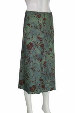 Y2K Fairy Grunge Green Floral Midi Skirt - Retro 90s Summer Outfit, Pastel Goth Fashion