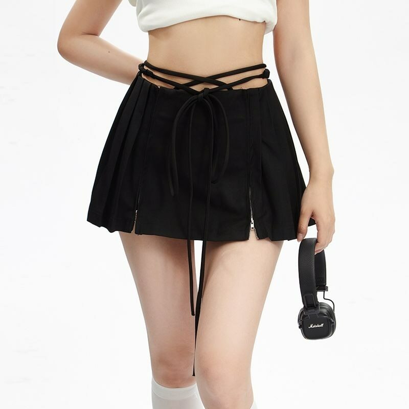 Y2K Fairy Grunge Lace-up Double Zipper Mini Skirt - 90s Retro Summer Party Outfit